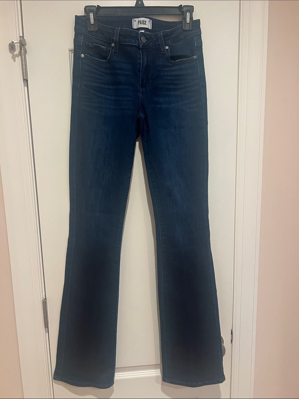 PAIGE Manhattan Dark Wash Flare Jeans - Deep Blue